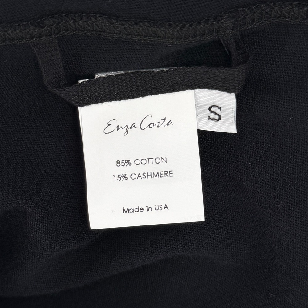 ENZA COSTA Cashmere Cuffed V Neck Top Womens Small Black Long Sleeve Luxury - Picture 13 of 15